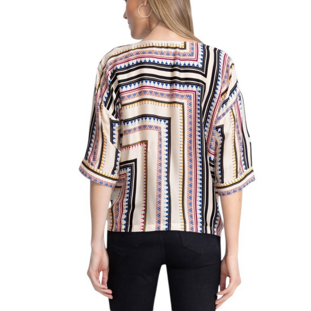 JADE by JOHNNY WAS Arden Size Medium Oversized Geo Print Pullover Silk Blend Top - Picture 5 of 9